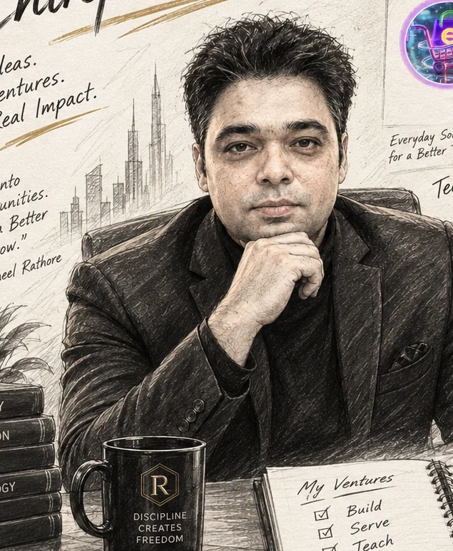 Pencil portrait of Raheel at his working notebook.